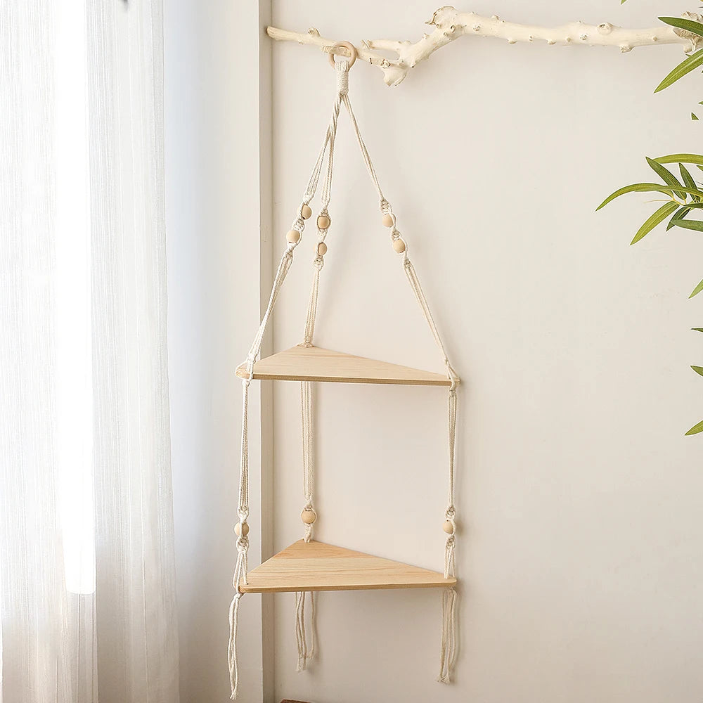 Macrame Wall Hanging Shelf Boho Home Decor Shelves on Wall Wood Decoration for Bedroom Living Room Nursery Christamas Gift