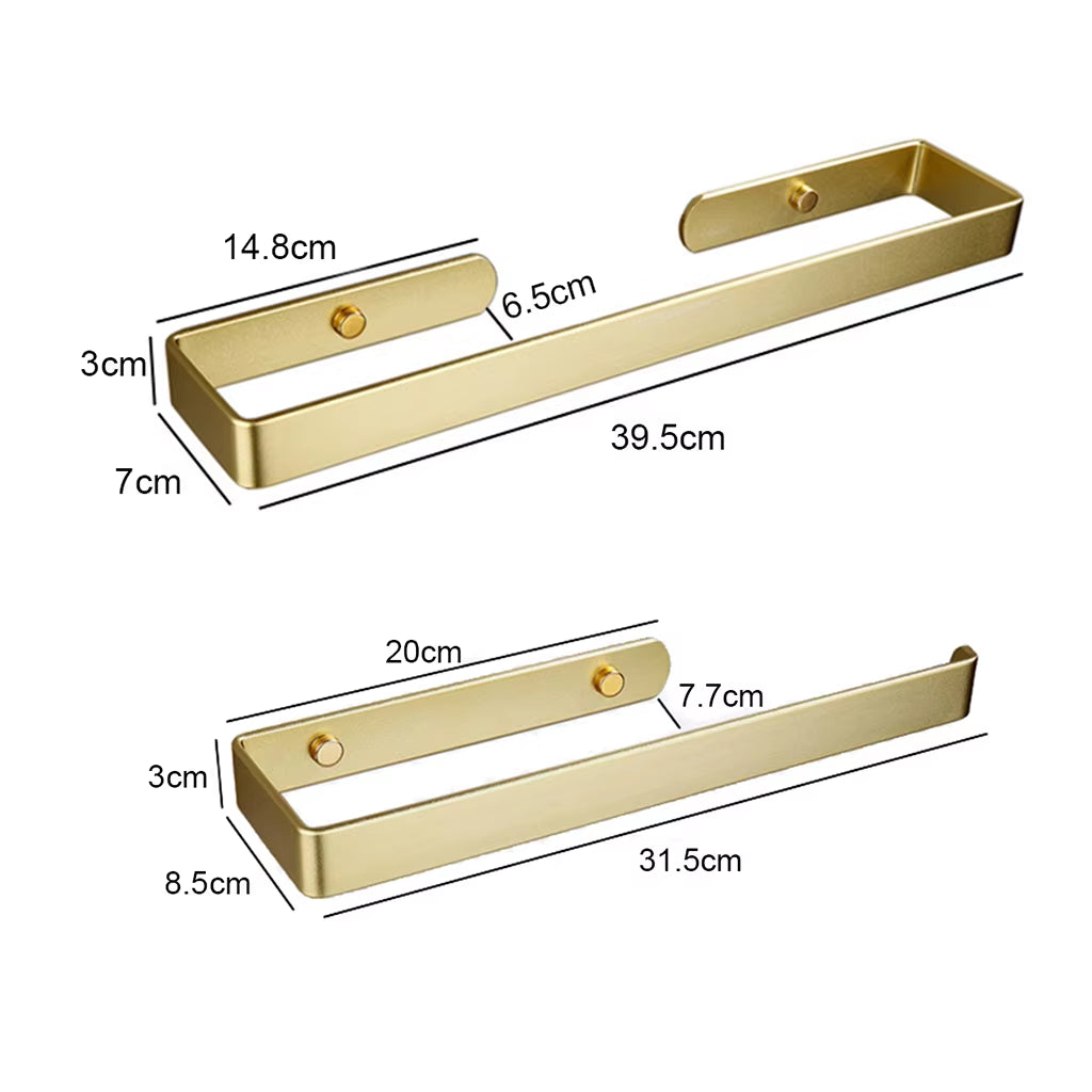 Golden Bathroom Towel Holder Rack Bar Kitchen Roll Paper Hand Towel Hanger Self Adhesive Storage Shelf Home Organizer No Drill