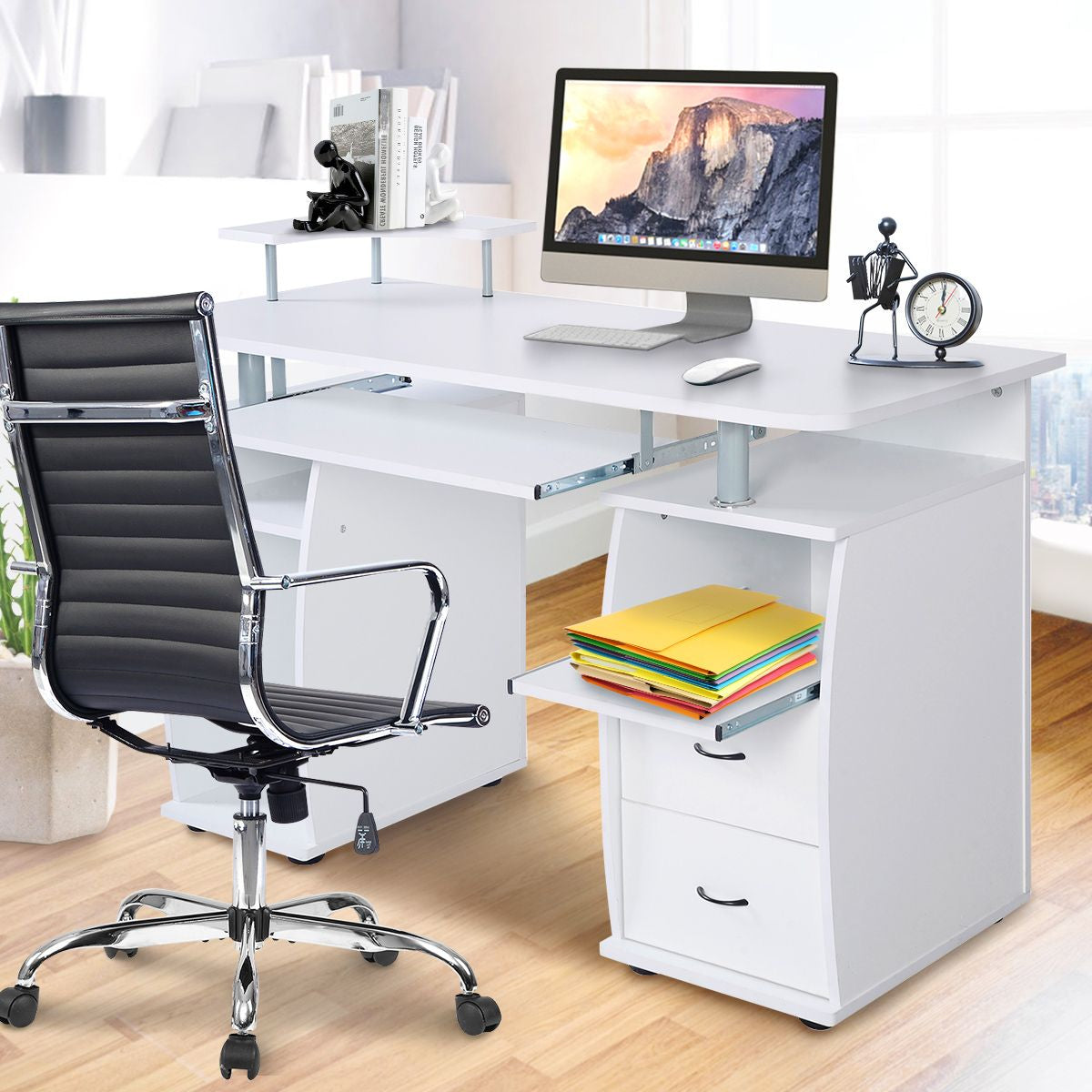Office Workstation with 2 Drawers and Sliding Keyboard Tray