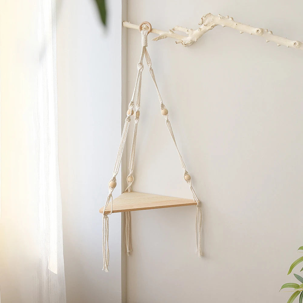 Macrame Wall Hanging Shelf Boho Home Decor Shelves on Wall Wood Decoration for Bedroom Living Room Nursery Christamas Gift
