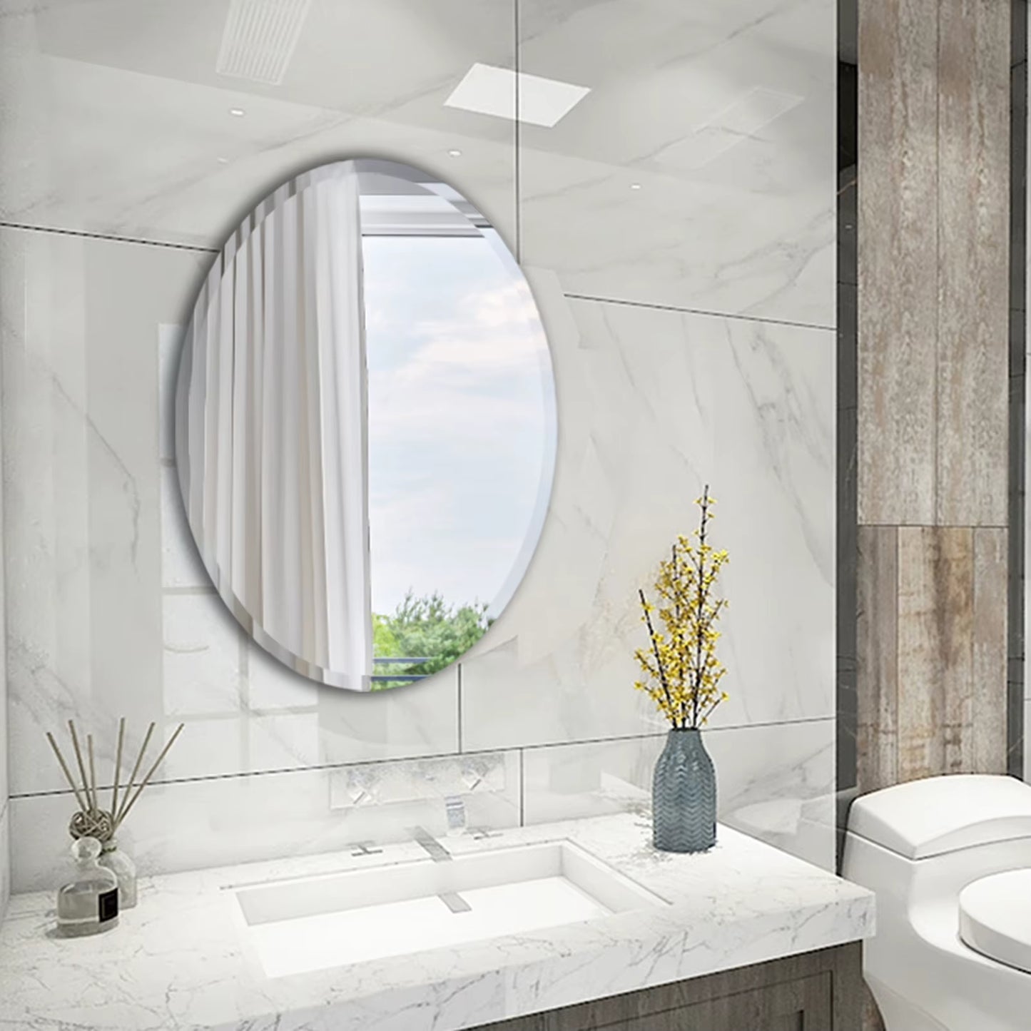 Voltsify Modern Frameless Oval Wall Mounted Mirror Bathroom Mirror Toilet Mirror Makeup Mirror
