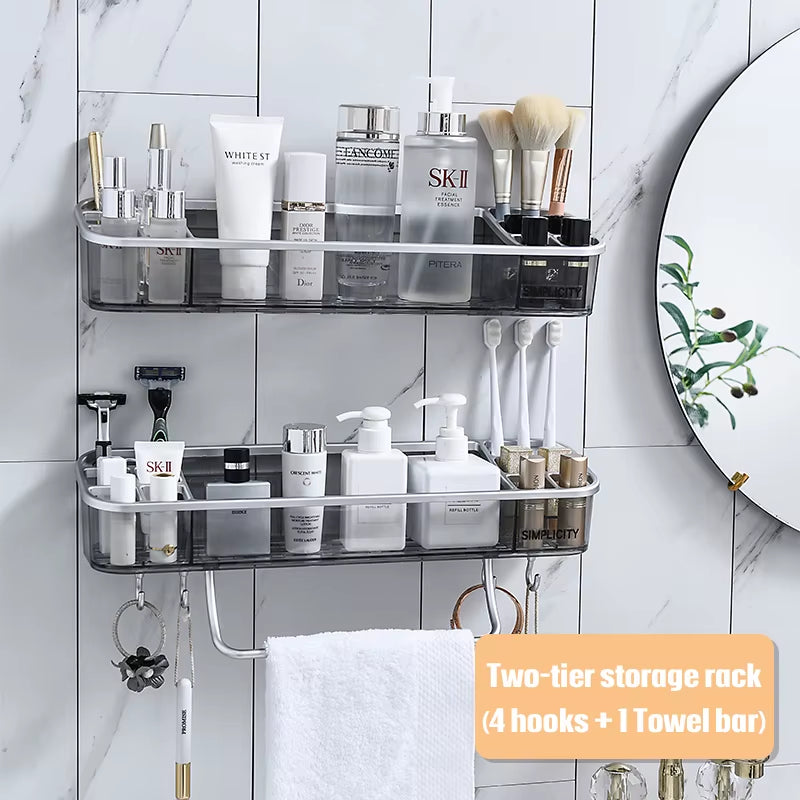 MUSAMBAN Bathroom Shelves Storage Organizer Rack Shower Shelf Wall Mount Shampoo Towel Bar Corner Holder Kitchen Accessories