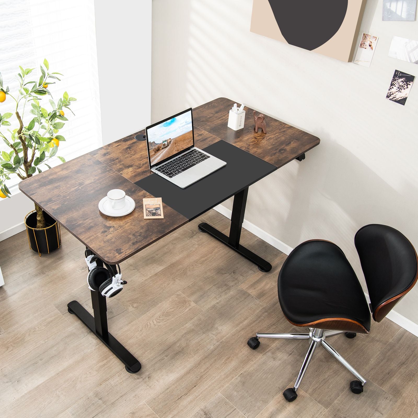 Height Adjustable Home Office Computer Desk with Headphone Hook