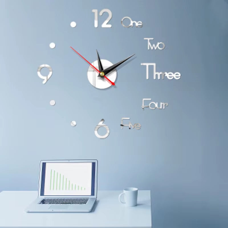 1Set DIY Digital Wall Clock 3D Mirror Surface Sticker Silent Clock Home Office Decor Wall Clock for Bedroom Office