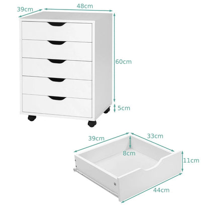 5 Drawer Chest with Wheels for Home and Office