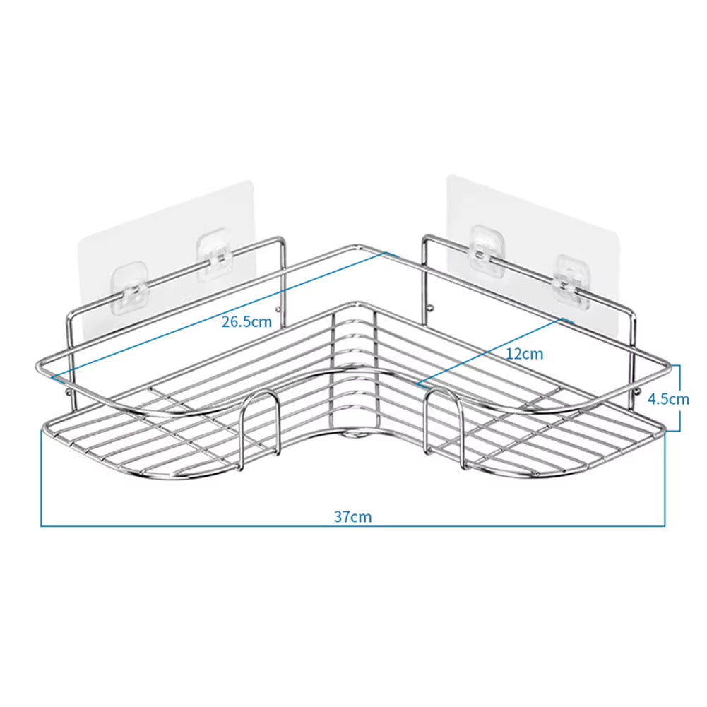 Stainless Steel Storage Rack Punch-Free Singer Layer Triangle Wall Mounted Shelf Holder for Bathroom Kitchen Bedroom