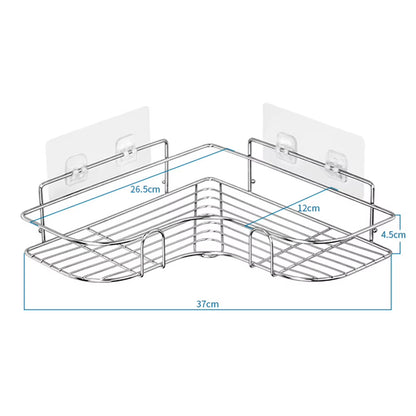 Stainless Steel Storage Rack Punch-Free Singer Layer Triangle Wall Mounted Shelf Holder for Bathroom Kitchen Bedroom
