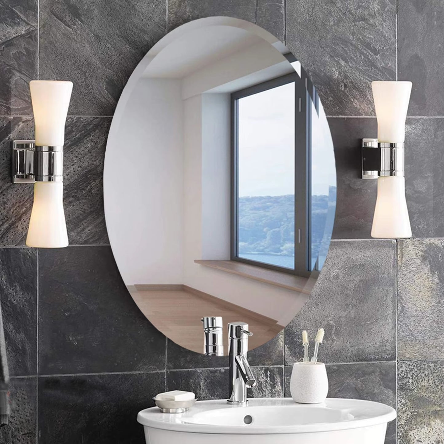 Voltsify Modern Frameless Oval Wall Mounted Mirror Bathroom Mirror Toilet Mirror Makeup Mirror