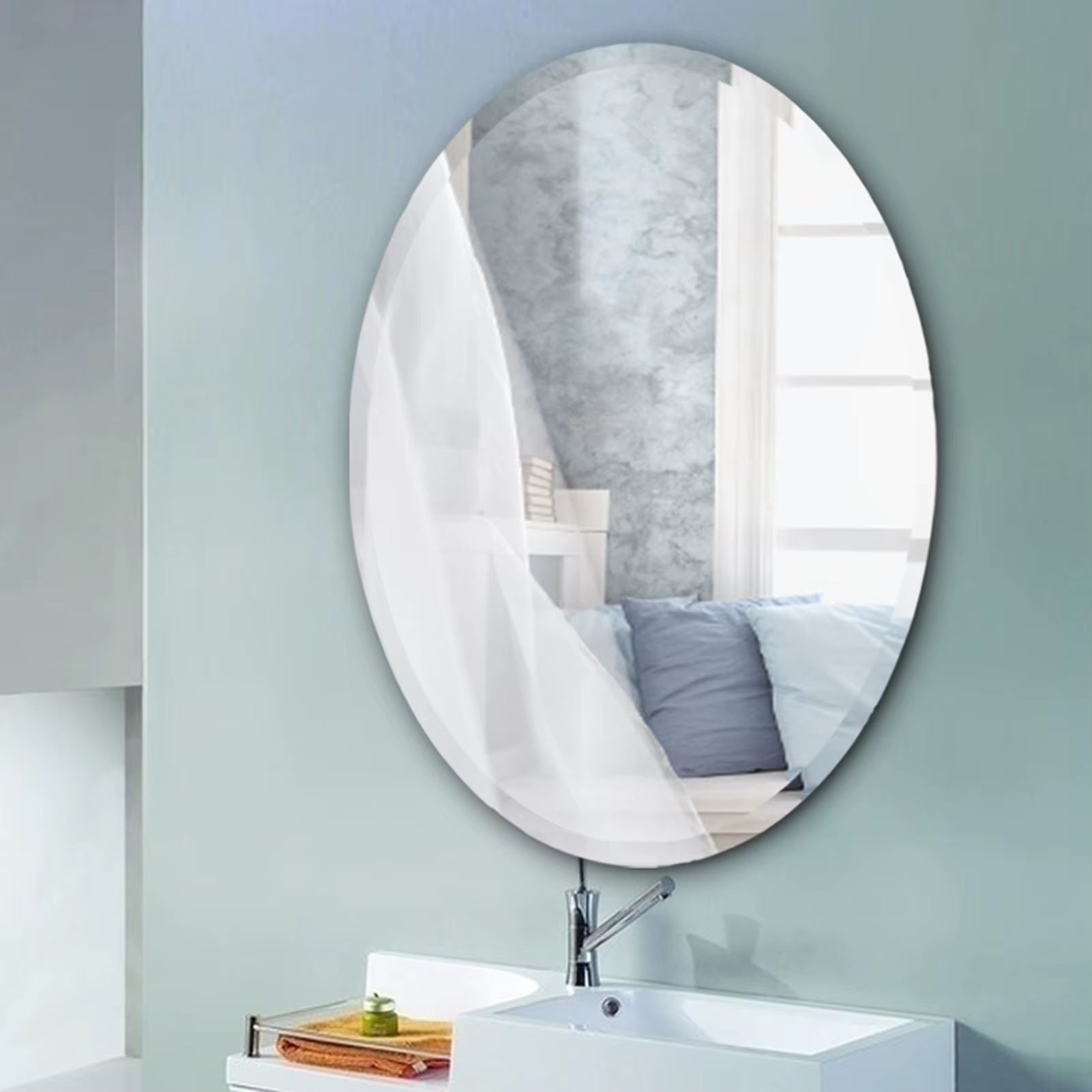 Voltsify Modern Frameless Oval Wall Mounted Mirror Bathroom Mirror Toilet Mirror Makeup Mirror
