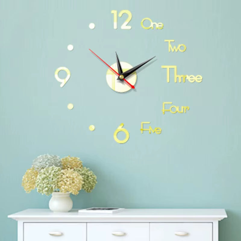 1Set DIY Digital Wall Clock 3D Mirror Surface Sticker Silent Clock Home Office Decor Wall Clock for Bedroom Office