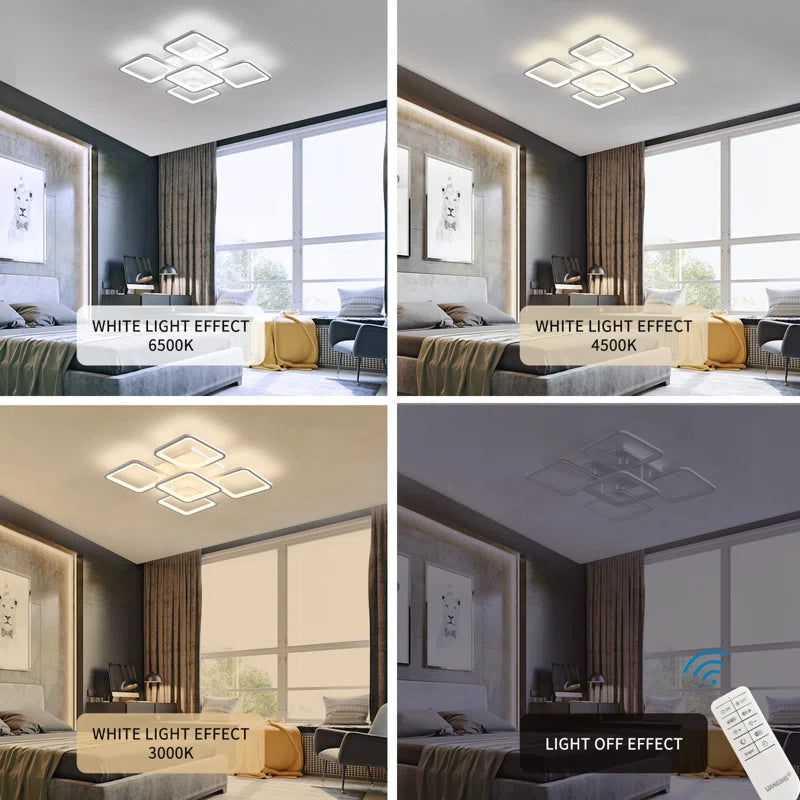 Flausch 5-Light 60Cm Modern Ceiling Light, Dimmable LED Flush Mount with Remote, Squares Acrylic Chandelier