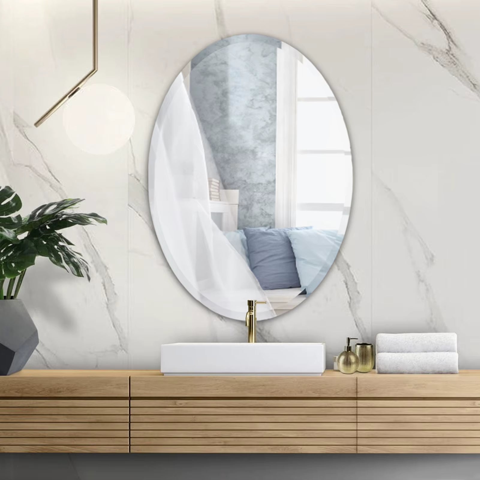 Voltsify Modern Frameless Oval Wall Mounted Mirror Bathroom Mirror Toilet Mirror Makeup Mirror