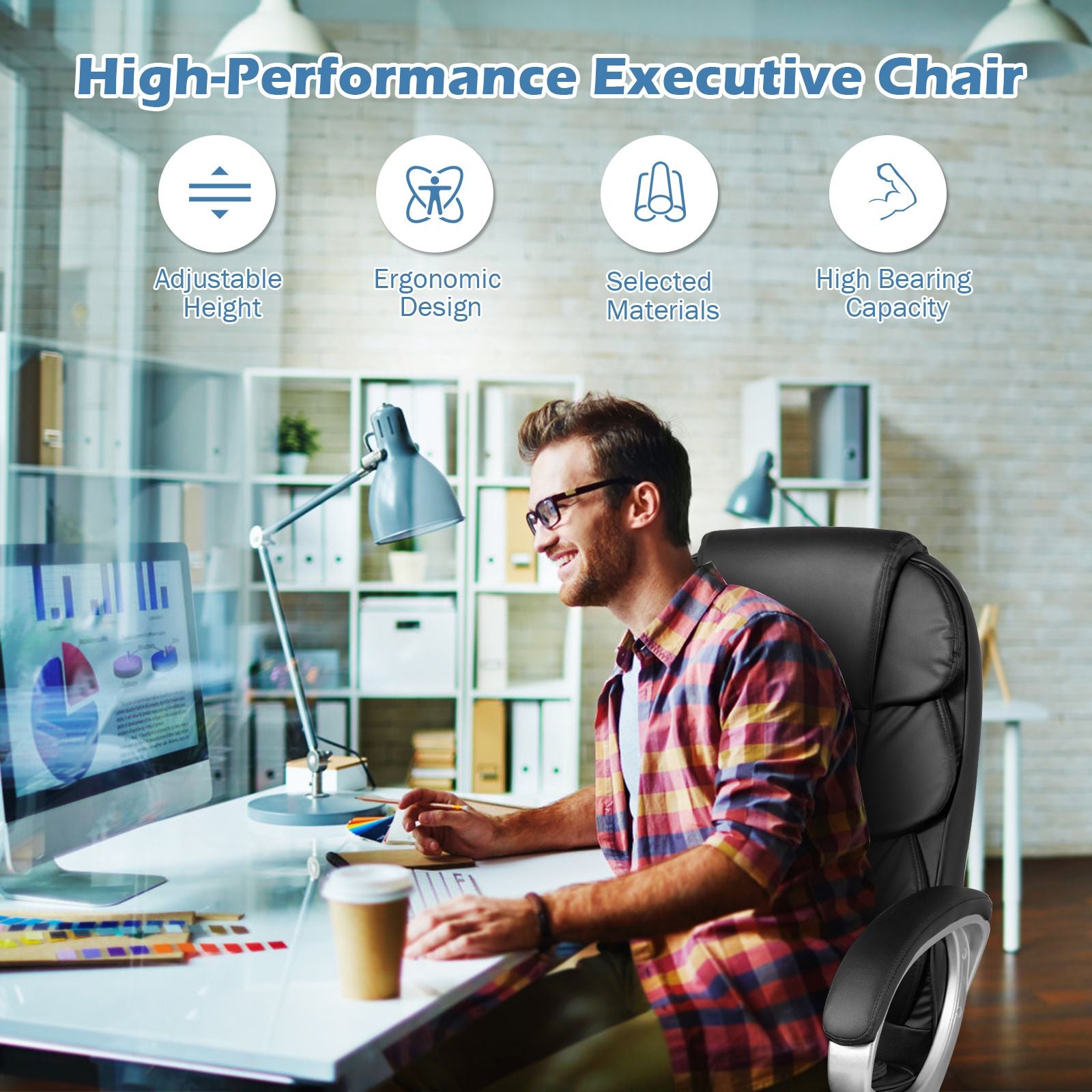 Executive Office Chair with Adjustable Height for Home Office Meeting Room