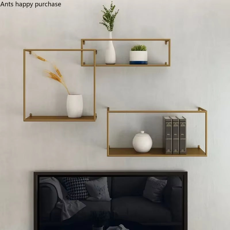 Wall Wrought Iron Shelf Home Storage Rack Living Room Shelf Background Wall Decoration Partition Potted Plant Frame Book Rack