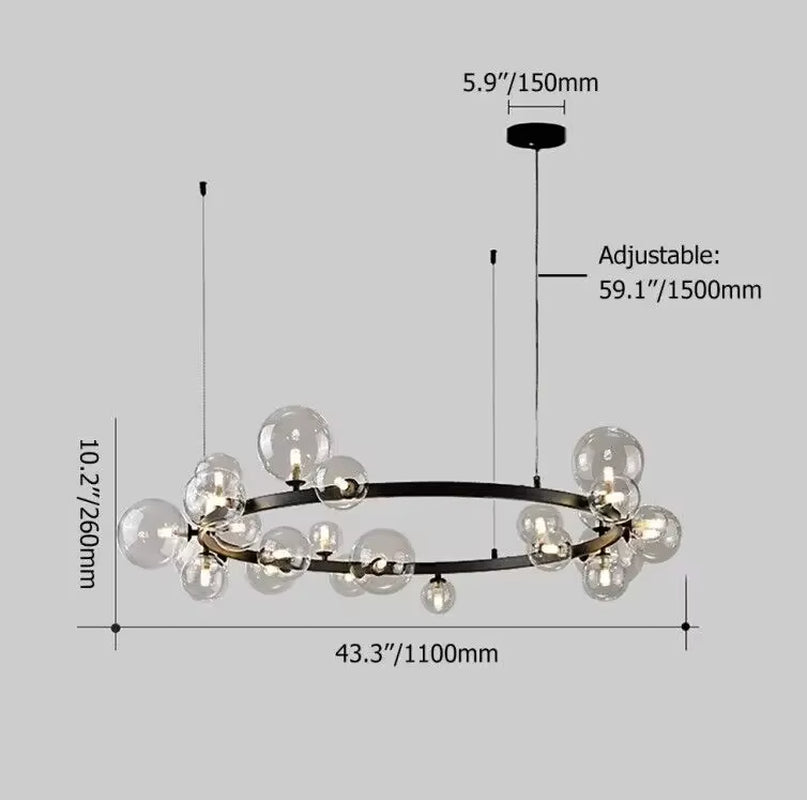 Round Glass Bubbles Chandelier for Living Room Dining Room Kitchen Table Bedroom Modern Glass Ball Pendant Lights Black