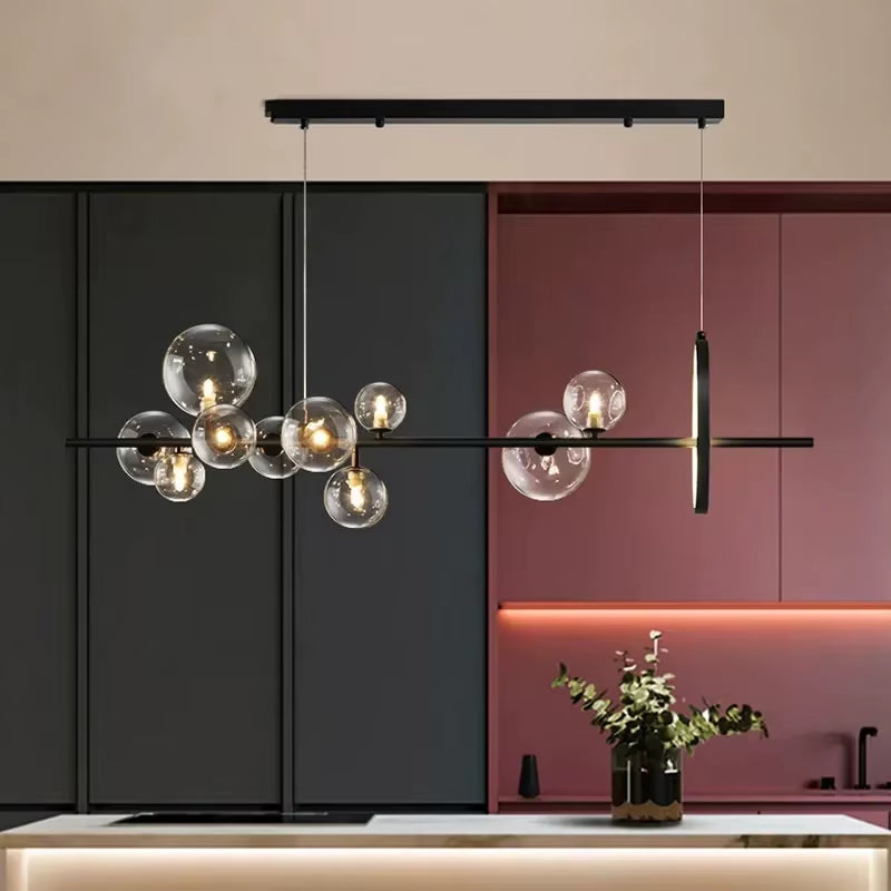 Round Glass Bubbles Chandelier for Living Room Dining Room Kitchen Table Bedroom Modern Glass Ball Pendant Lights Black
