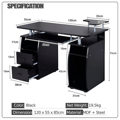 Office Workstation with 2 Drawers and Sliding Keyboard Tray