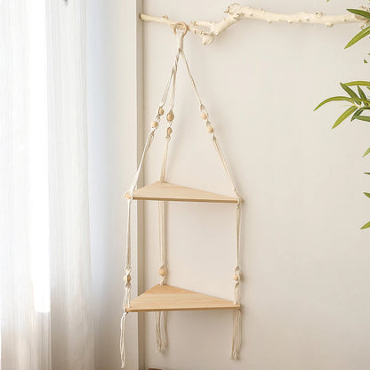Macrame Wall Hanging Shelf Boho Home Decor Shelves on Wall Wood Decoration for Bedroom Living Room Nursery Christamas Gift