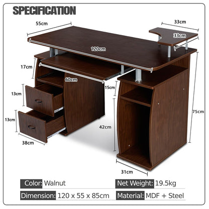Office Workstation with 2 Drawers and Sliding Keyboard Tray