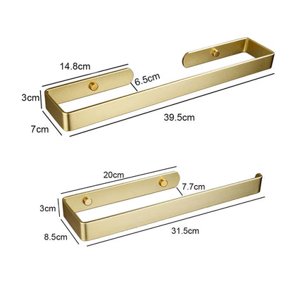Golden Bathroom Towel Holder Rack Bar Kitchen Roll Paper Hand Towel Hanger Self Adhesive Storage Shelf Home Organizer No Drill