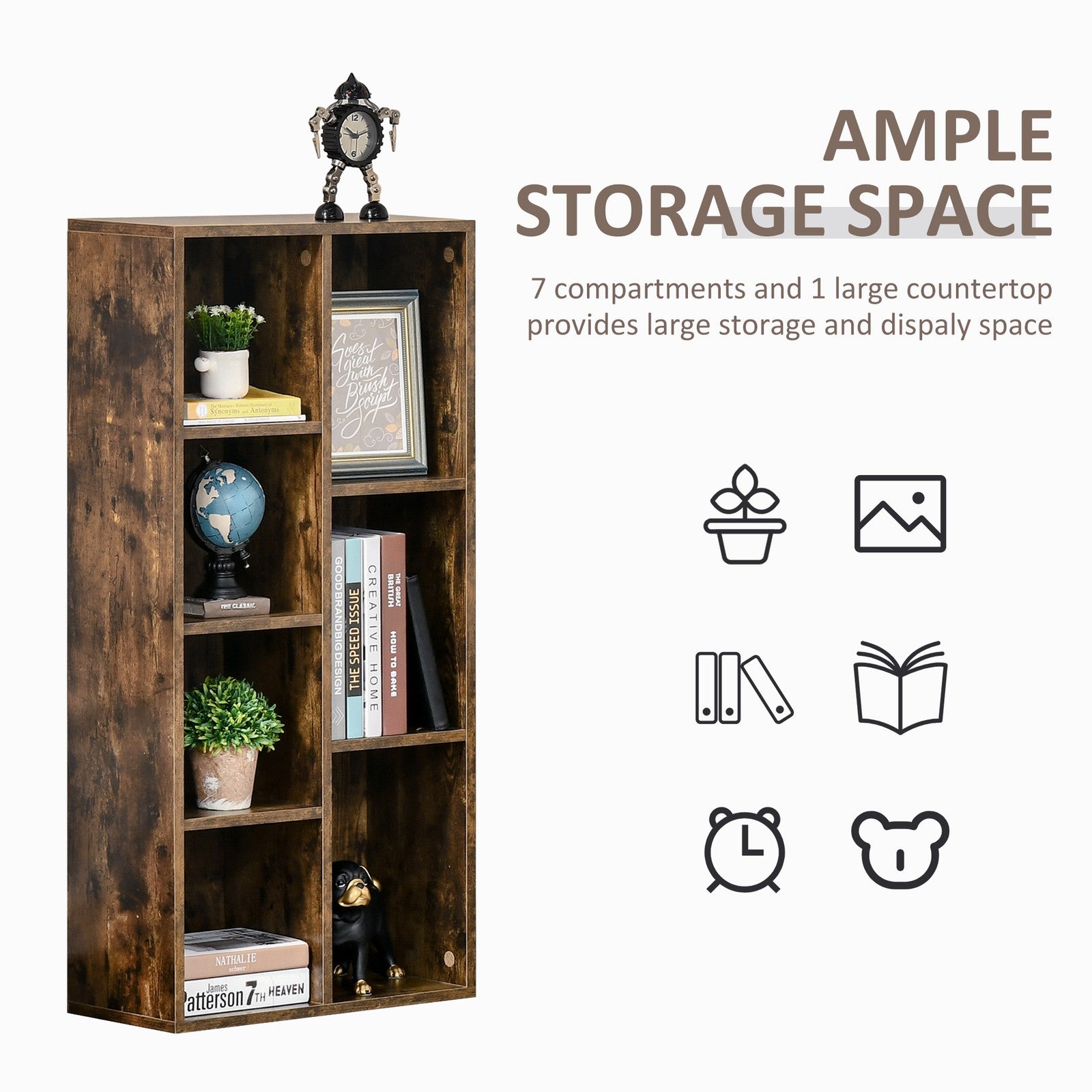 Bookcase Modern Bookshelf Cabinet for Home Office Rustic Brown