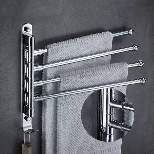 Stainless Steel Bathroom Swivel Towel Bar, Swing Hanger Towel Rack with Hook Space Saving Wall Mount Rotating Towel Rail