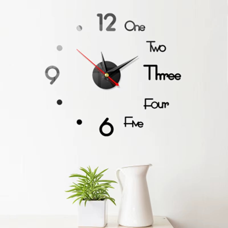 1Set DIY Digital Wall Clock 3D Mirror Surface Sticker Silent Clock Home Office Decor Wall Clock for Bedroom Office