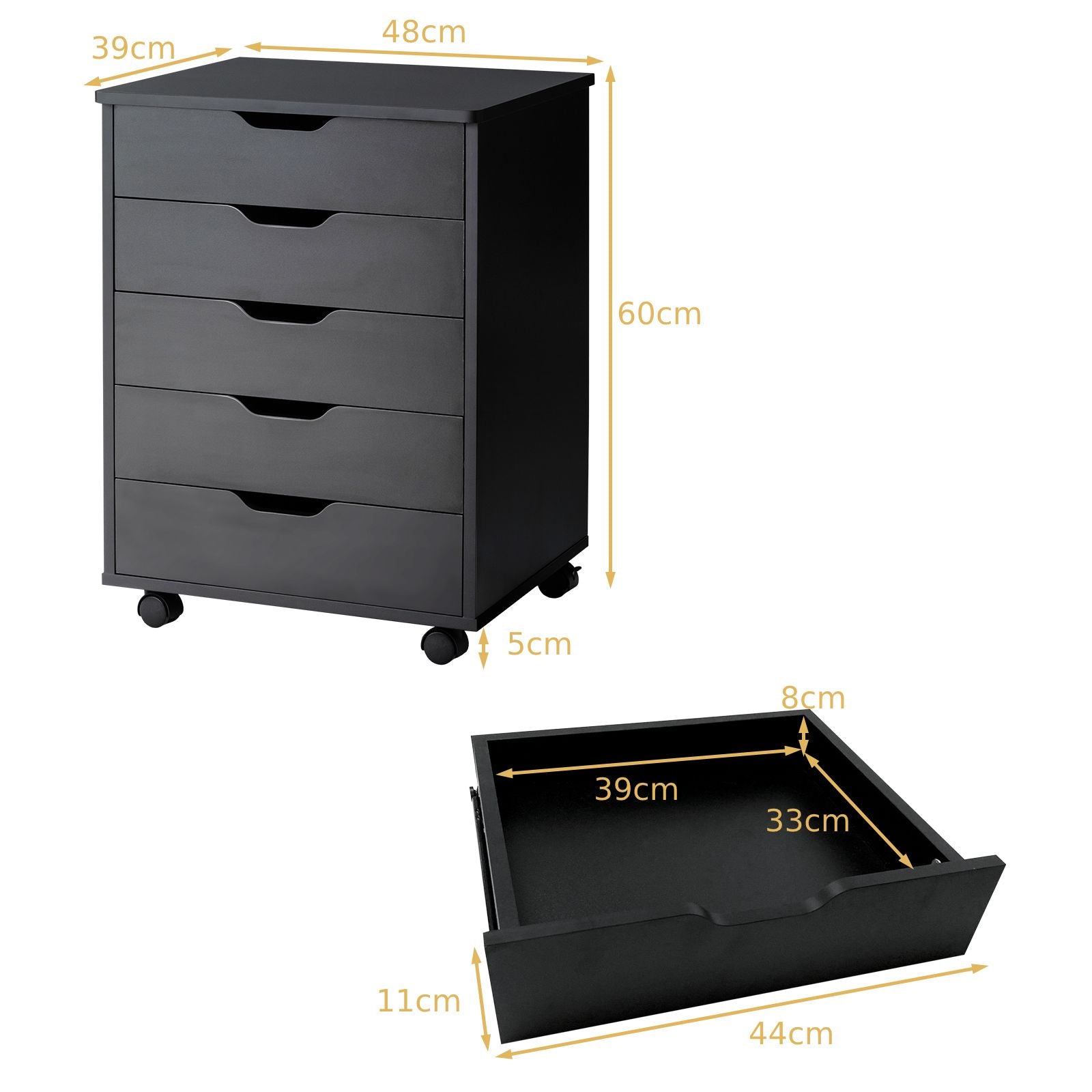 5 Drawer Chest with Wheels for Home and Office