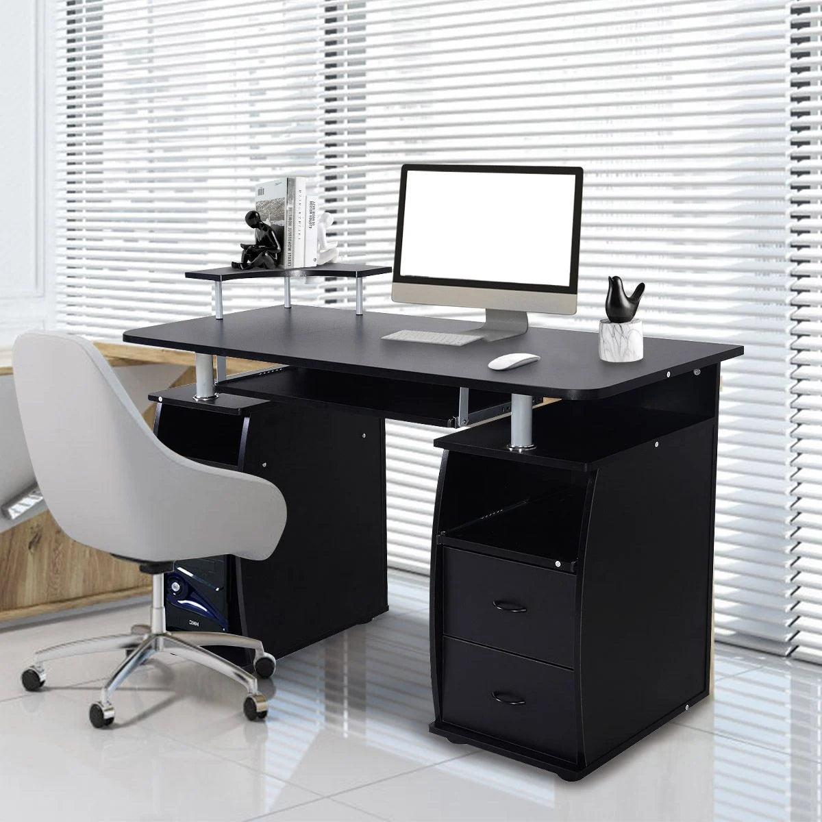 Office Workstation with 2 Drawers and Sliding Keyboard Tray