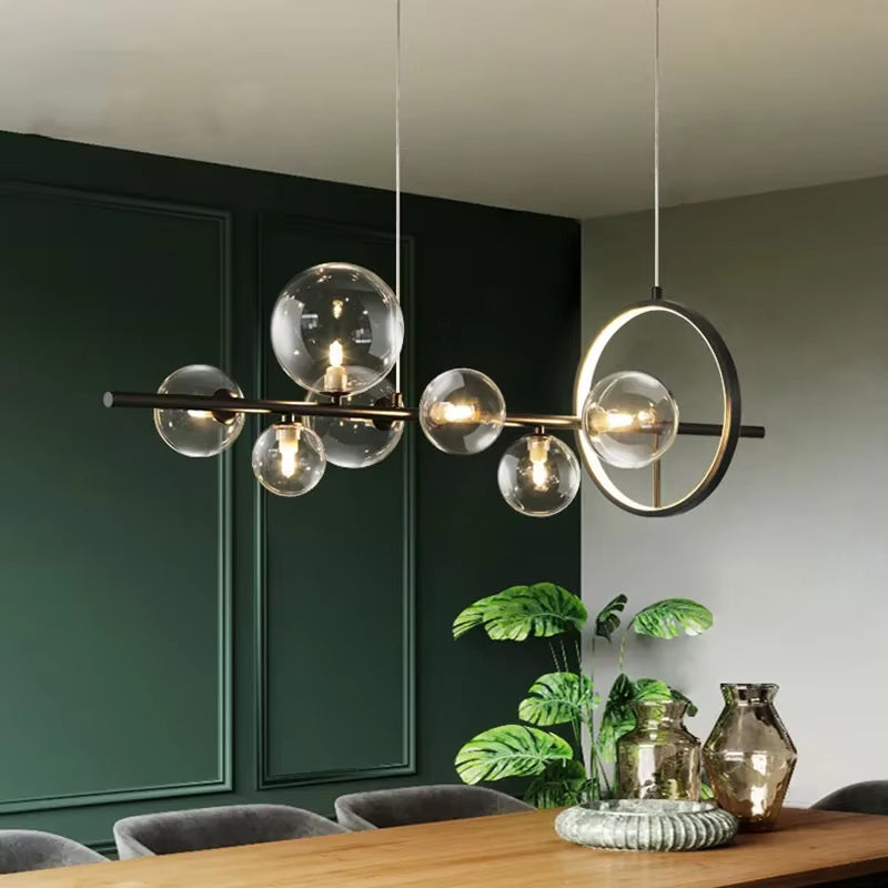 Round Glass Bubbles Chandelier for Living Room Dining Room Kitchen Table Bedroom Modern Glass Ball Pendant Lights Black