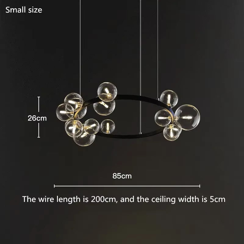 Round Glass Bubbles Chandelier for Living Room Dining Room Kitchen Table Bedroom Modern Glass Ball Pendant Lights Black