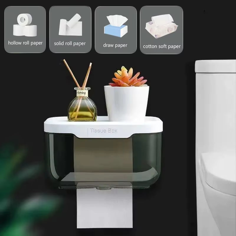 Punch-Free Toilet Paper Box Tissue Box Waterproof Mobile Phone Storage Toilet Paper Storage Rack Tissue Bathroom Supplies
