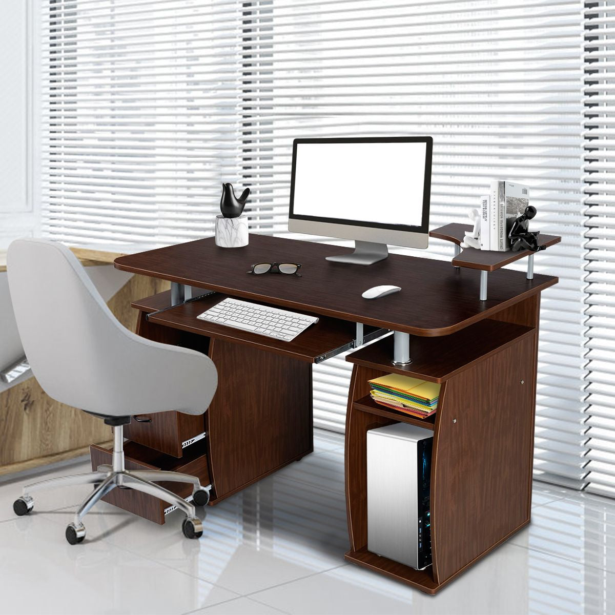 Office Workstation with 2 Drawers and Sliding Keyboard Tray