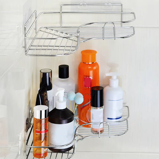 Stainless Steel Storage Rack Punch-Free Singer Layer Triangle Wall Mounted Shelf Holder for Bathroom Kitchen Bedroom