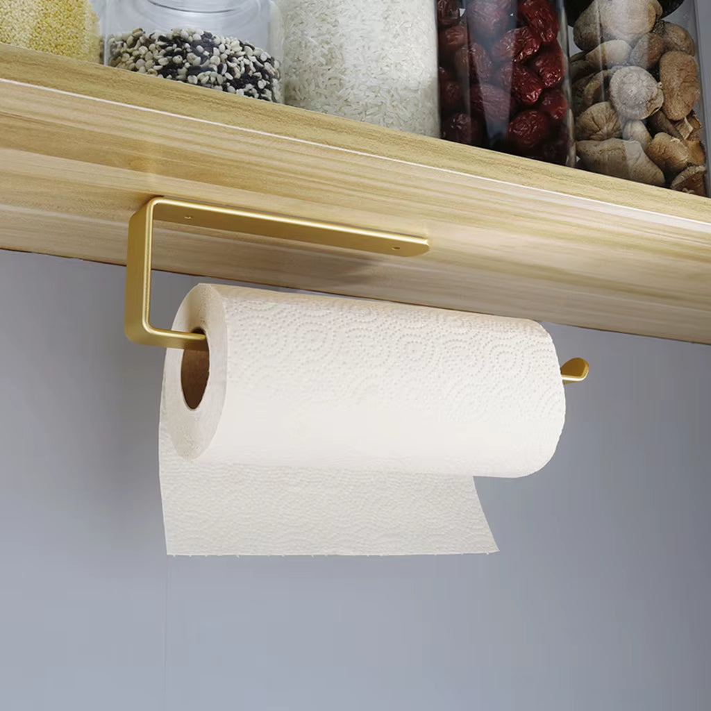 Golden Bathroom Towel Holder Rack Bar Kitchen Roll Paper Hand Towel Hanger Self Adhesive Storage Shelf Home Organizer No Drill