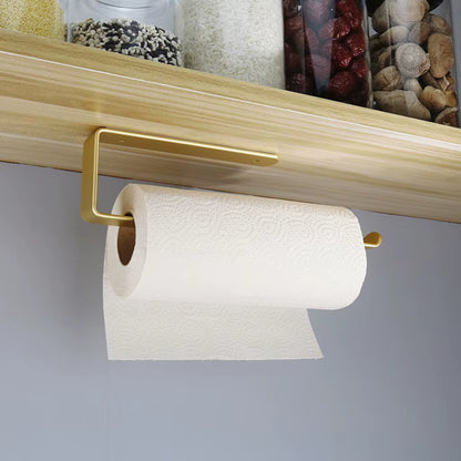 Golden Bathroom Towel Holder Rack Bar Kitchen Roll Paper Hand Towel Hanger Self Adhesive Storage Shelf Home Organizer No Drill