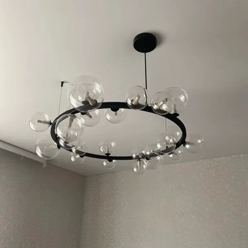 Round Glass Bubbles Chandelier for Living Room Dining Room Kitchen Table Bedroom Modern Glass Ball Pendant Lights Black