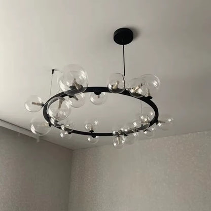 Round Glass Bubbles Chandelier for Living Room Dining Room Kitchen Table Bedroom Modern Glass Ball Pendant Lights Black