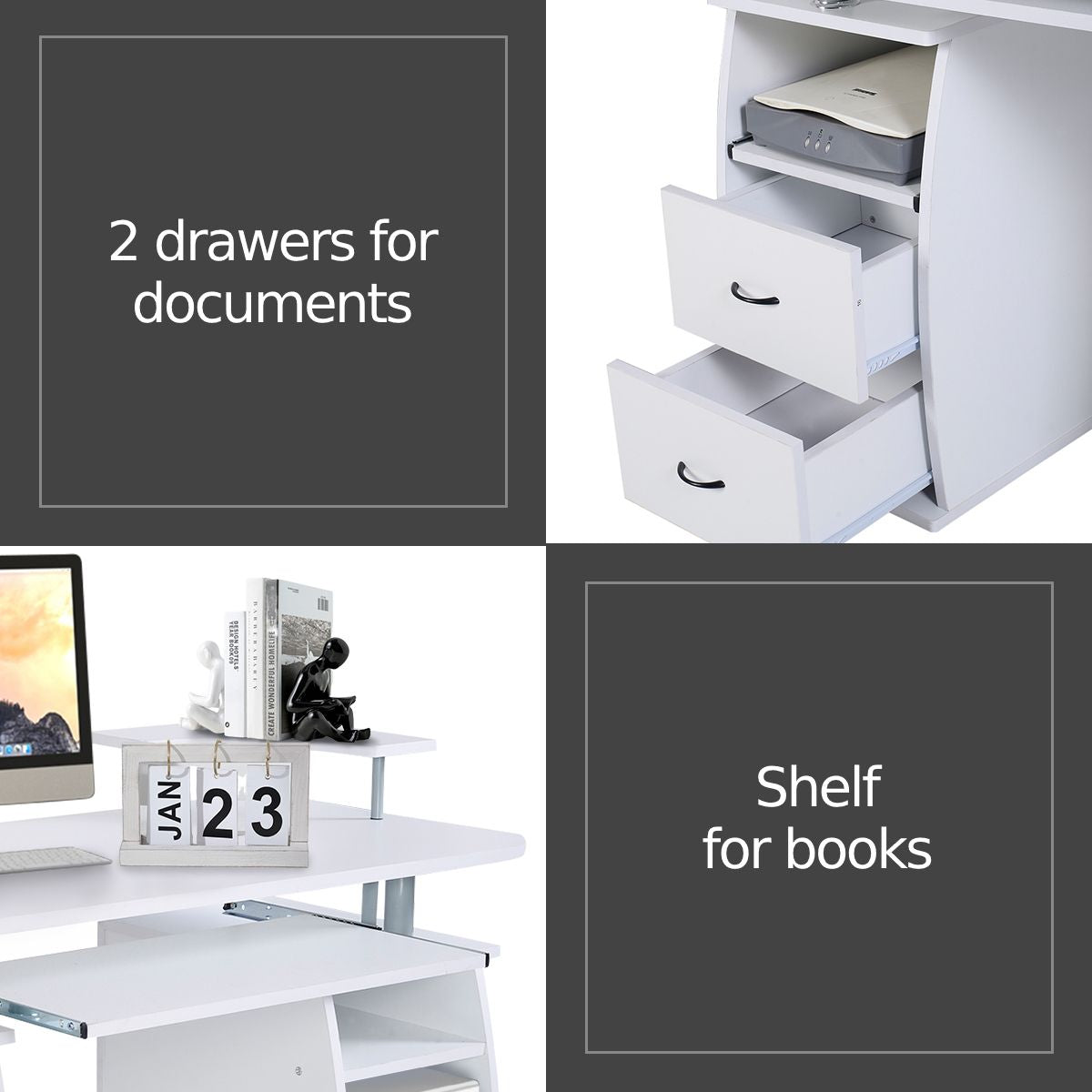 Office Workstation with 2 Drawers and Sliding Keyboard Tray