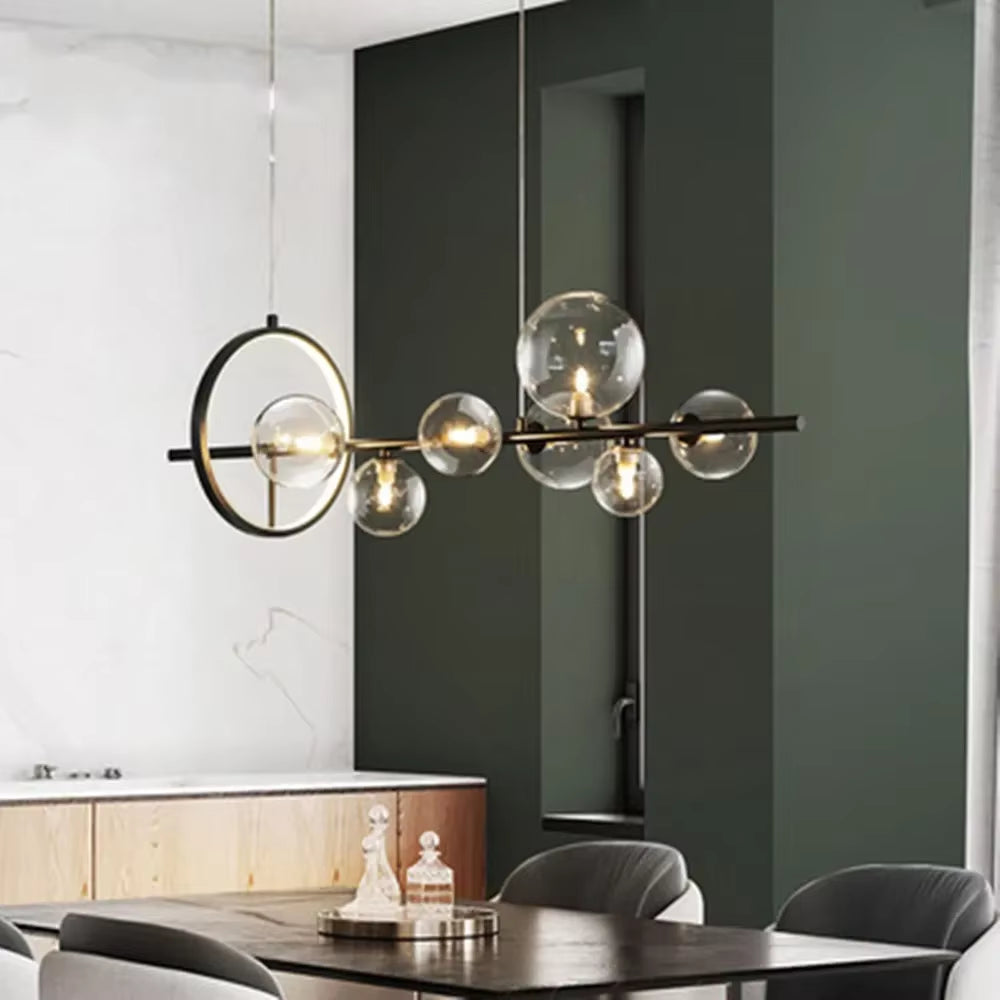 Round Glass Bubbles Chandelier for Living Room Dining Room Kitchen Table Bedroom Modern Glass Ball Pendant Lights Black