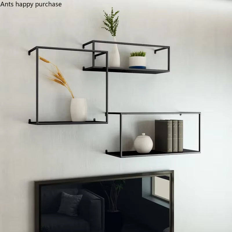 Wall Wrought Iron Shelf Home Storage Rack Living Room Shelf Background Wall Decoration Partition Potted Plant Frame Book Rack