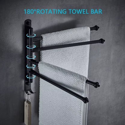 Stainless Steel Bathroom Swivel Towel Bar, Swing Hanger Towel Rack with Hook Space Saving Wall Mount Rotating Towel Rail