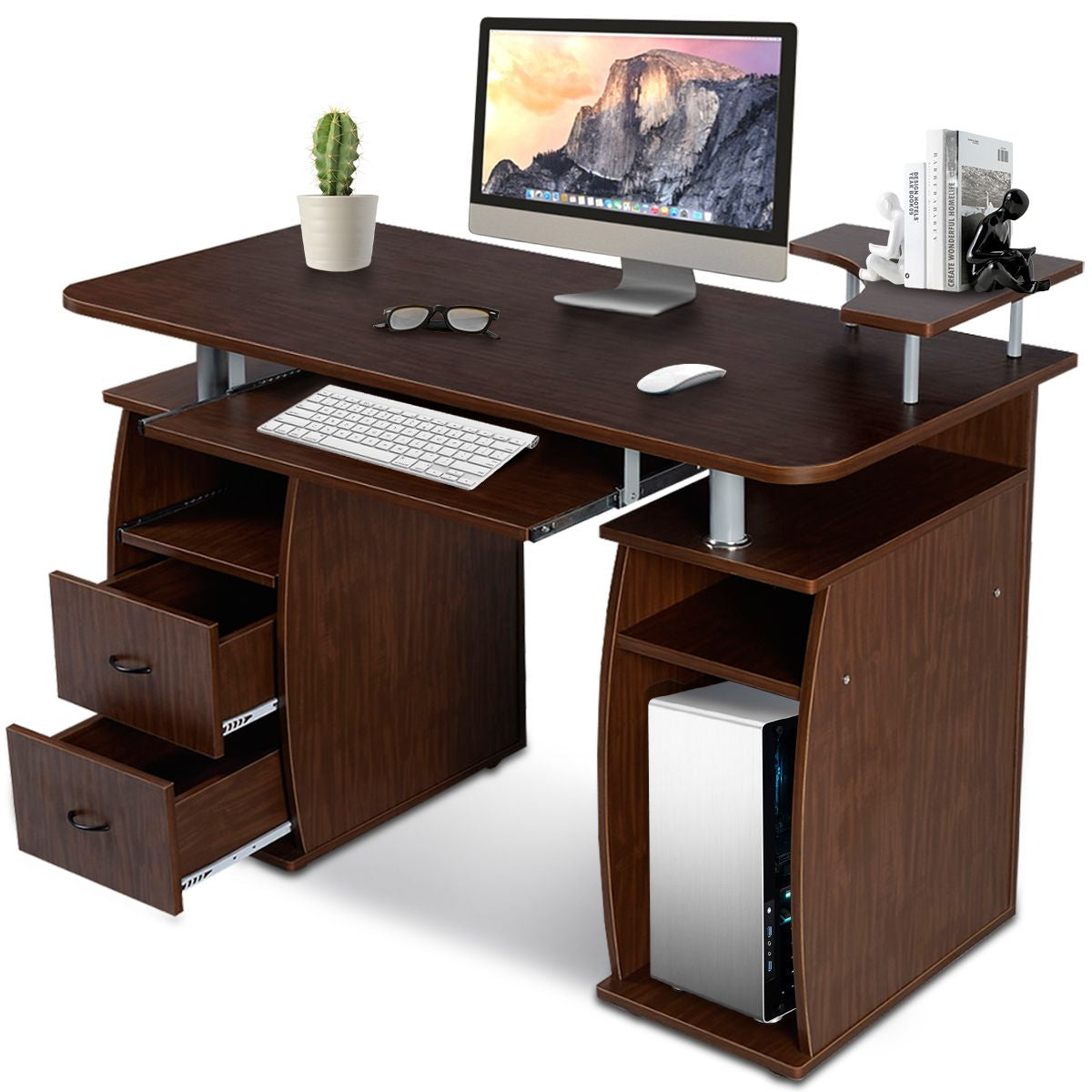 Office Workstation with 2 Drawers and Sliding Keyboard Tray