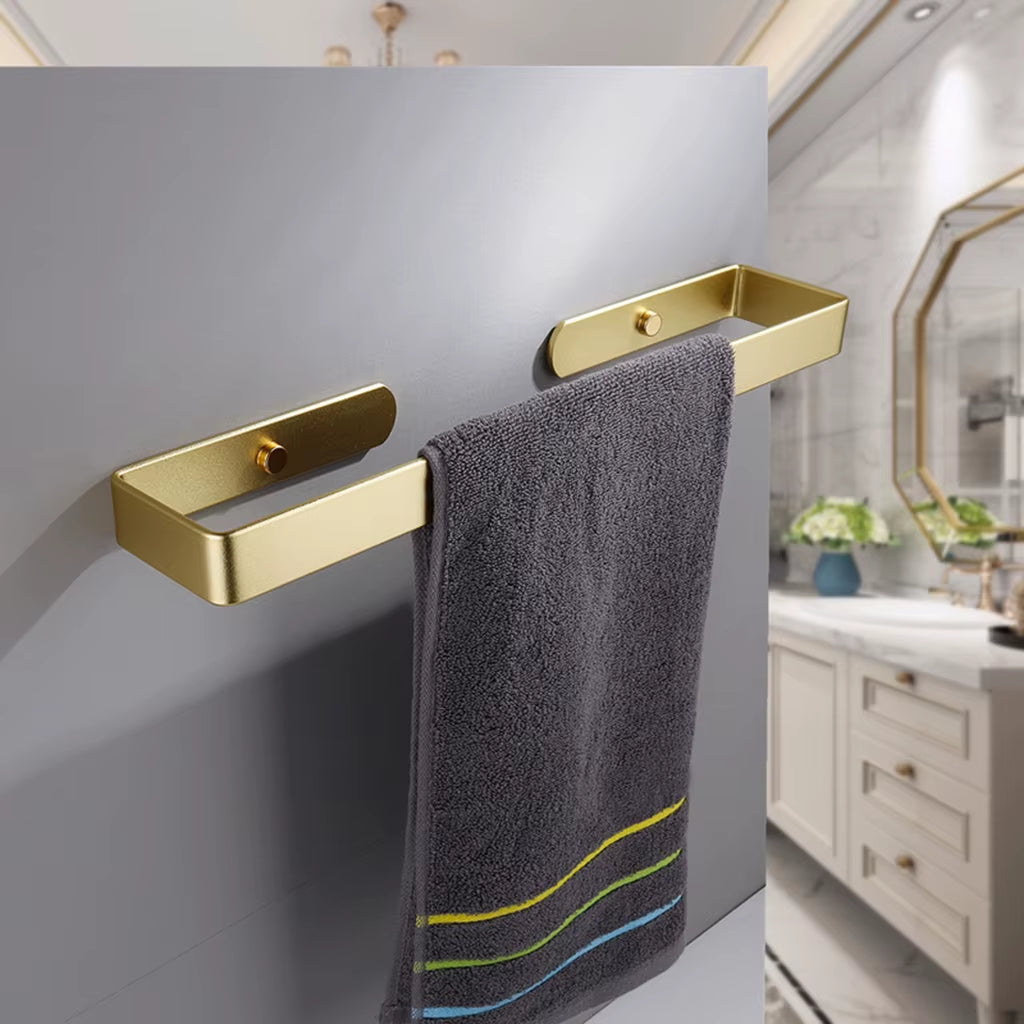 Golden Bathroom Towel Holder Rack Bar Kitchen Roll Paper Hand Towel Hanger Self Adhesive Storage Shelf Home Organizer No Drill