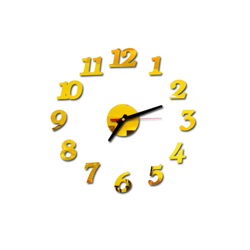 1Set DIY Digital Wall Clock 3D Mirror Surface Sticker Silent Clock Home Office Decor Wall Clock for Bedroom Office