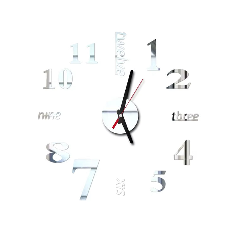 1Set DIY Digital Wall Clock 3D Mirror Surface Sticker Silent Clock Home Office Decor Wall Clock for Bedroom Office
