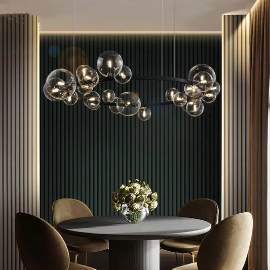 Round Glass Bubbles Chandelier for Living Room Dining Room Kitchen Table Bedroom Modern Glass Ball Pendant Lights Black