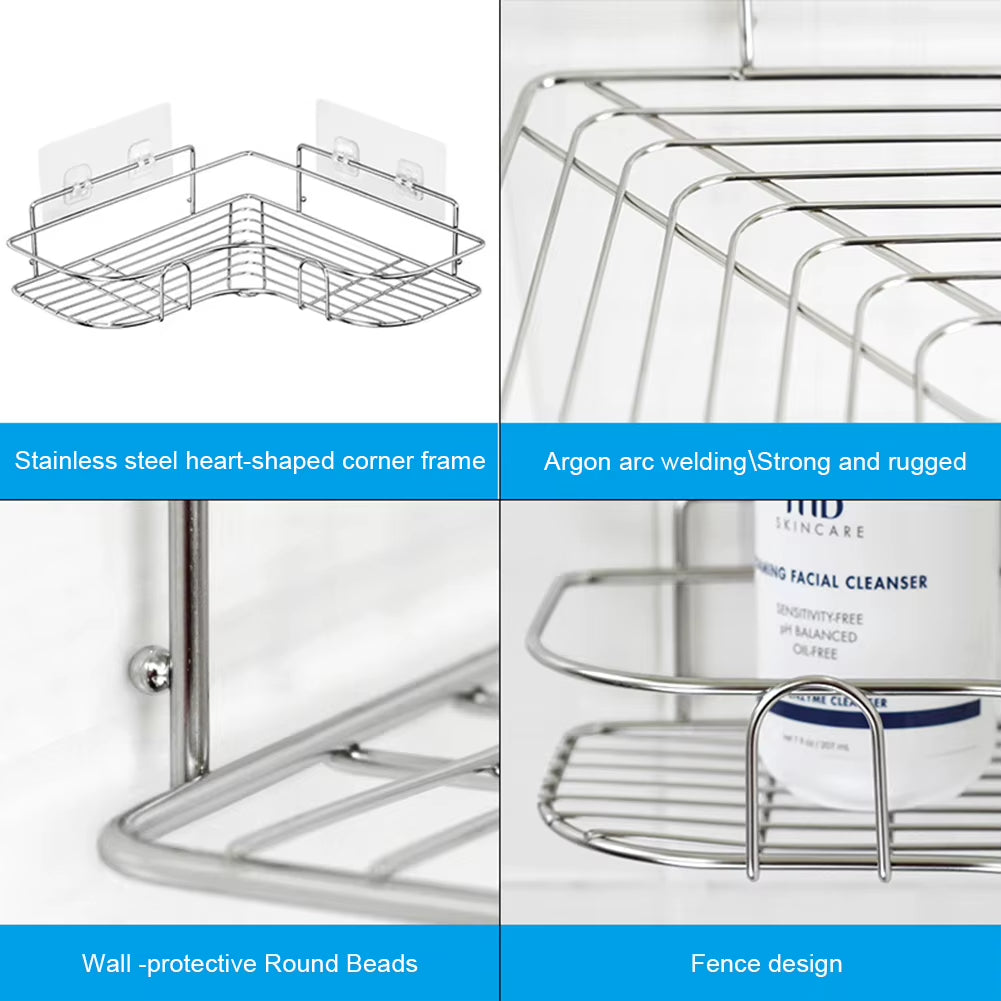 Stainless Steel Storage Rack Punch-Free Singer Layer Triangle Wall Mounted Shelf Holder for Bathroom Kitchen Bedroom