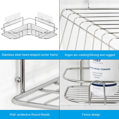 Stainless Steel Storage Rack Punch-Free Singer Layer Triangle Wall Mounted Shelf Holder for Bathroom Kitchen Bedroom