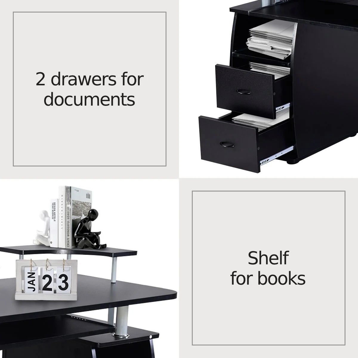 Office Workstation with 2 Drawers and Sliding Keyboard Tray